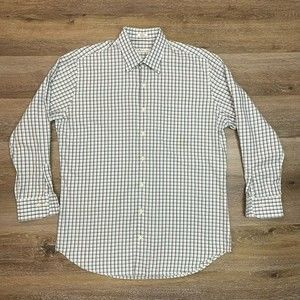 Peter Millar Long Sleeve Button Up Shirt Large White, Blue, & Brown Plaid L